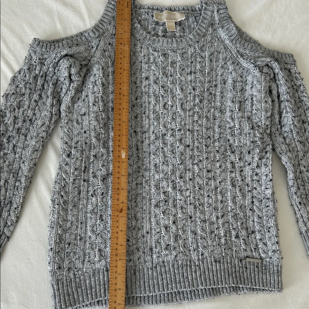 Michael Kors Gray Cable-Knit Cold Shoulder Sweater S - Picture 5 of 9
